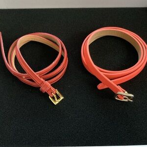 J Crew orange leather skinny belts
